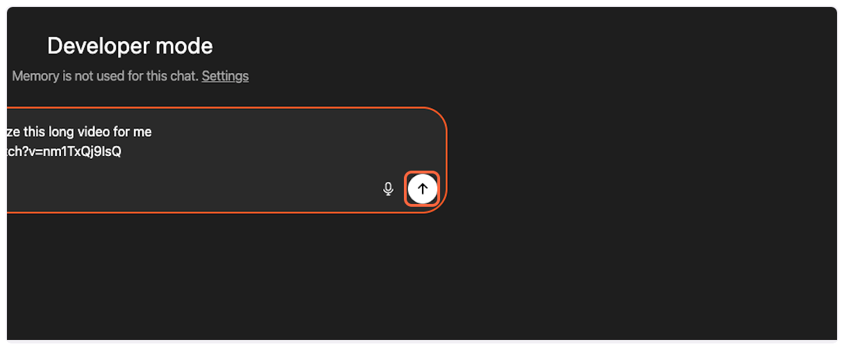 Click send prompt button for YouTube Transcript MCP